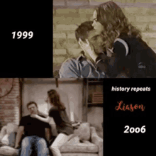 a woman kissing a man in 1999 and a man kissing another woman in 2006