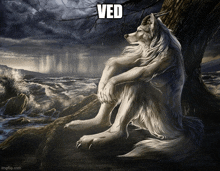 a painting of a werewolf sitting under a tree with the word ved above it