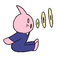 a cartoon of a pink bunny sitting down with a speech bubble coming out of its mouth .