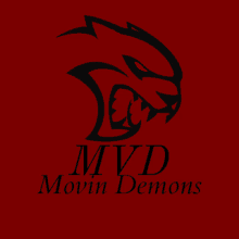 a logo for mvd movin demons shows a red background