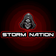 a logo for storm nation with a grim reaper with a hood on