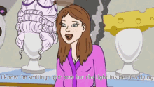 a cartoon of a woman smiling with the words " i know i 'm smiling right now " below her