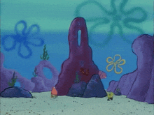 a cartoon scene with spongebob and patrick standing on the beach