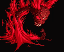 a drawing of a red monster with a black background and the year 2012