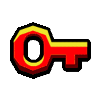 a red and yellow key with the letter o in the center