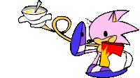 a cartoon drawing of sonic the hedgehog holding a bowl of cereal