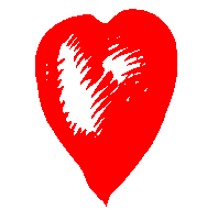 a red heart with a white v in the center