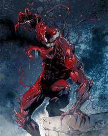 a drawing of carnage with his tongue hanging out of his mouth