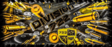 a poster for division 7222 with bullets and a shield