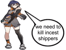 a girl with a speech bubble saying we need to kill incest shippers