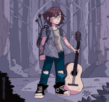 a cartoon drawing of a girl holding a guitar with the name dan velez at the bottom