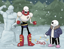 a drawing of papyrus and sans in the snow