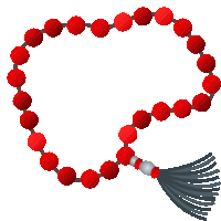 a necklace with red beads and a black tassel