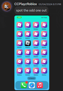 a screenshot of a roblox app that says spot the odd one out at the top