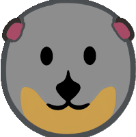 a cartoon drawing of a bear 's face with a black nose and pink ears