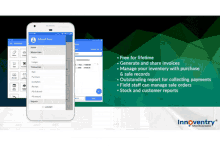 an advertisement for an app called innovatry that allows you to manage your inventory with purchase and sale records