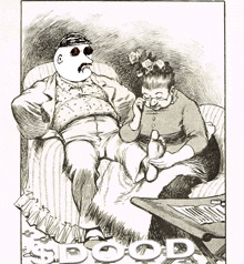 a black and white drawing of a man and a woman with the word good in the corner