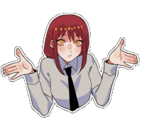 a sticker of a girl with red hair and a white shirt and tie