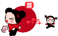 a cartoon character with a speech bubble that says xoxo