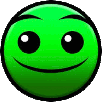 a green smiley face with big eyes and a smile on it