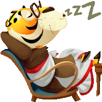 a cartoon tiger is sleeping in a chair with zzz written on the bottom