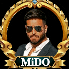 a picture of a man with sunglasses and the name mido on it