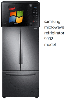 a samsung microwave refrigerator 9002 model is sitting on top of a samsung refrigerator