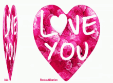 a pink heart with the words love you written inside of it