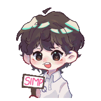 a cartoon drawing of a boy holding a sign that says simp