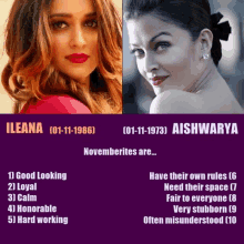 a picture of a woman named ileana and a picture of aishwarya