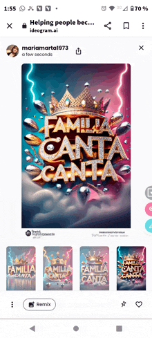 a phone screen shows a screenshot of a family canta canta poster