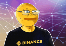 a cartoon character wearing glasses and a shirt that says binance