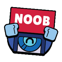 a cartoon character is holding a red sign that says noob