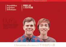 a red background with two men and the words l'invasione che non c ' è