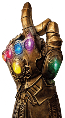 a statue of a glove with the infinity stones on it