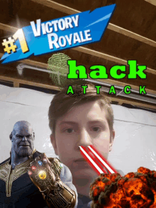 a poster for victory royale with thanos and a boy