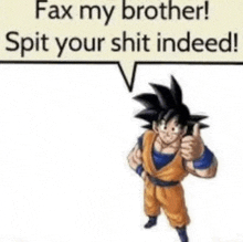 a picture of a cartoon character giving a thumbs up with the words fax my brother spit your shit indeed .