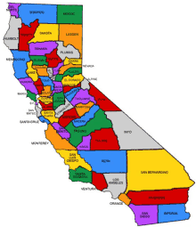 a map of the state of california showing the various county names