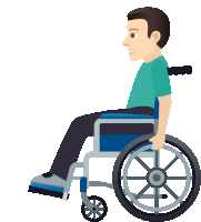 a man in a blue shirt is sitting in a wheelchair on a white background