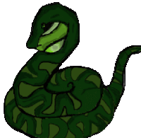 a cartoon drawing of a green snake with a white background .