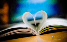 a book is open to a page that is folded into a heart shape