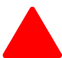 a red triangle on a white background with a white border