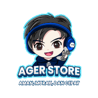 a logo for ager store shows a boy wearing headphones