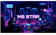 a pixel art of a futuristic city with the words ms star on the bottom