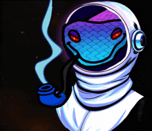 a cartoon drawing of a snake wearing a space helmet and smoking a pipe