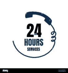 a logo that says 24 hours services with a telephone receiver