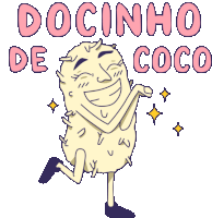 a cartoon character with the words docinho de coco on the bottom