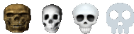 four different types of skulls are shown in a pixel art style