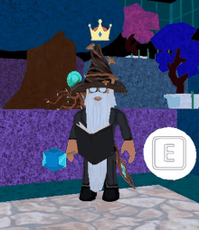 a wizard with a crown on his head is holding a book and a wand