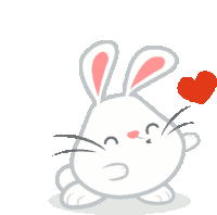 a white rabbit with a red heart in its mouth